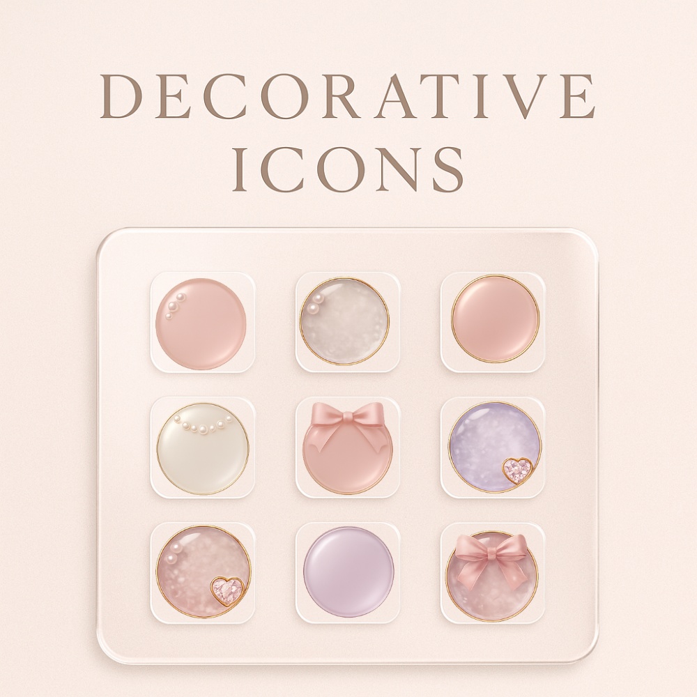 【Glam18】 うるちゅるガラス×淡色ガーリー デコアイコン＋くり抜きフレーム｜18点セット