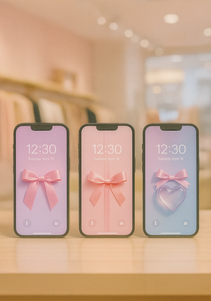 スマホ壁紙９点セット・パステルカラー × ガラス・シフォンリボン 