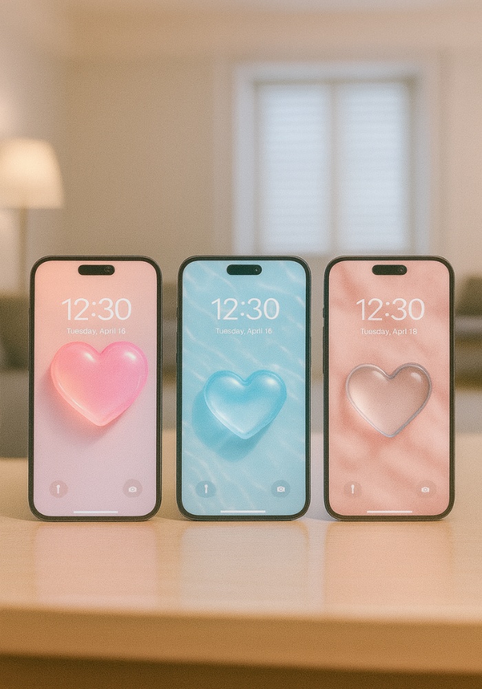 シンプルガラスハートスマホ壁紙(透明感たっぷりの大人ガーリー)|9点セット