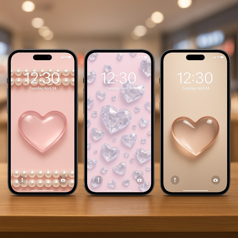 大人シックガラスハートスマホ壁紙9点セット(透明感たっぷりの大人ガーリー)