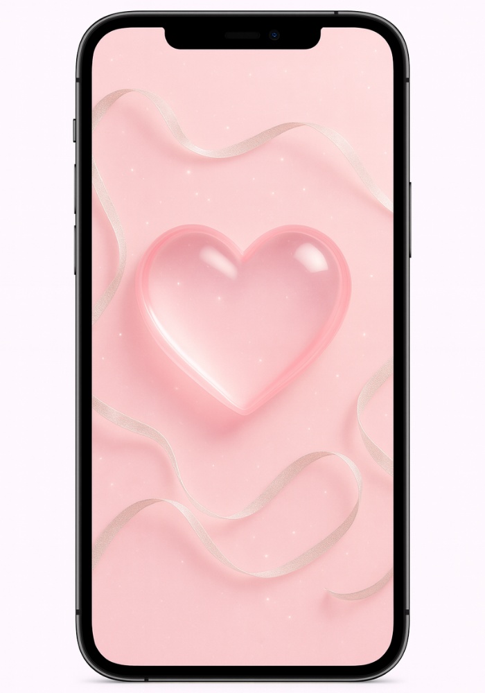 透明ハートとリボンの淡カラーきらめきスマホ壁紙 |9点セット