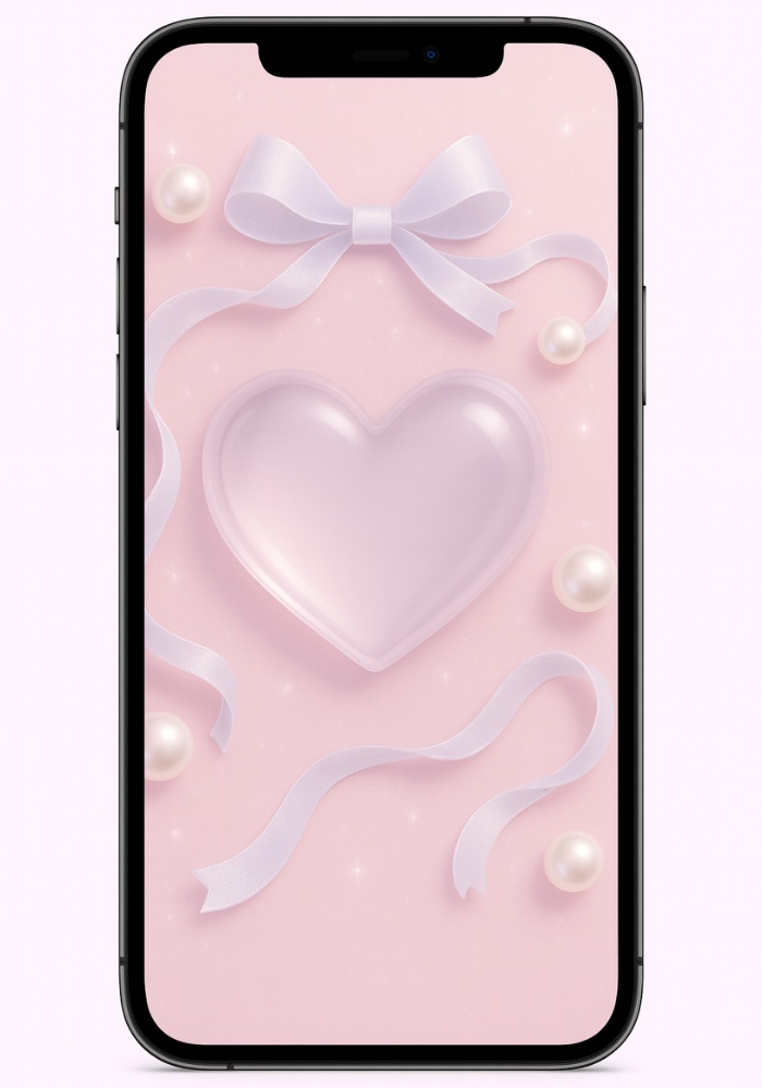 透明ハートとリボンの淡カラーきらめきスマホ壁紙 |9点セット
