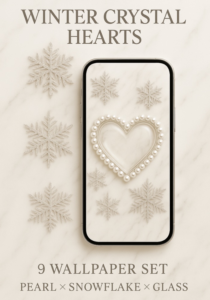 冬の透明ハート&雪の結晶 壁紙 |9点セット