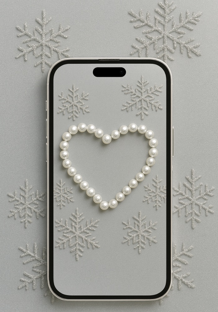 冬の透明ハート&雪の結晶 壁紙 |9点セット