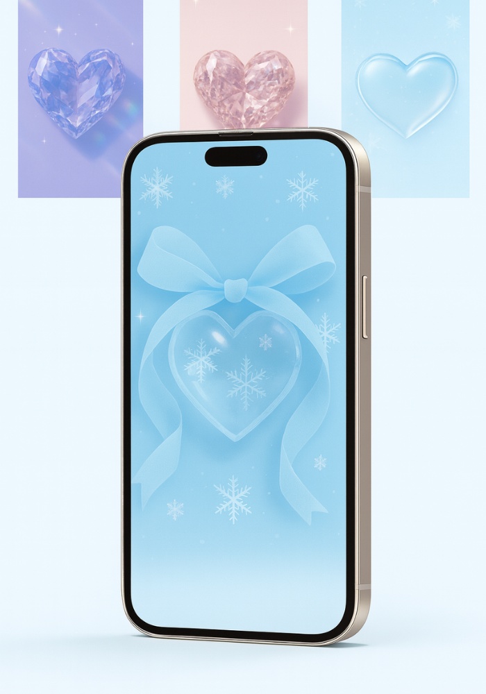 冬の透明ハート&雪の結晶 壁紙 |9点セット