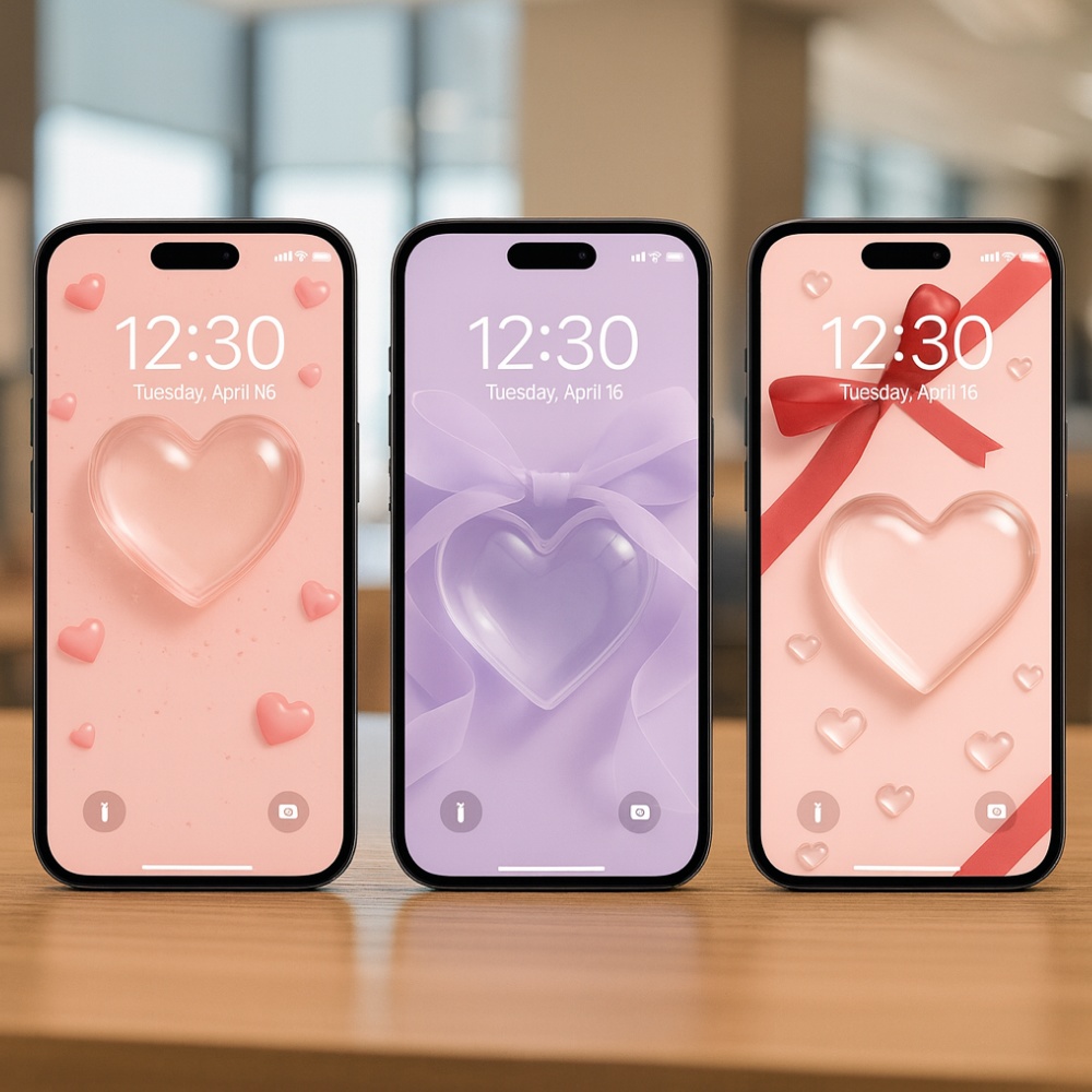 光が差し込むモーブカラーガラスハート壁紙９点セット