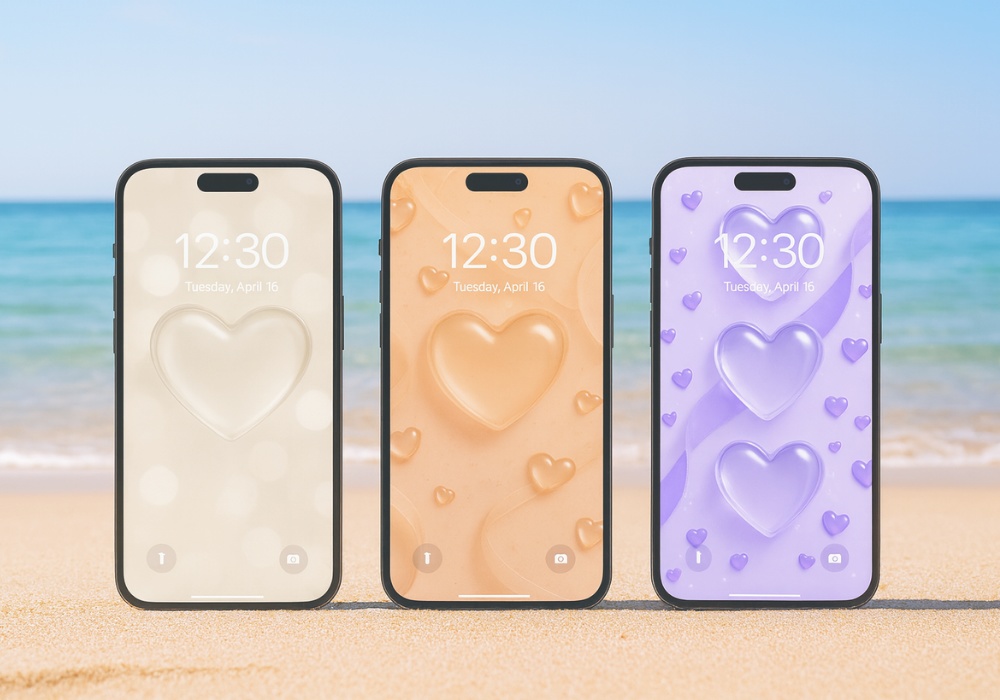 うるガラスハート&リボンのスマホ壁紙9点セット