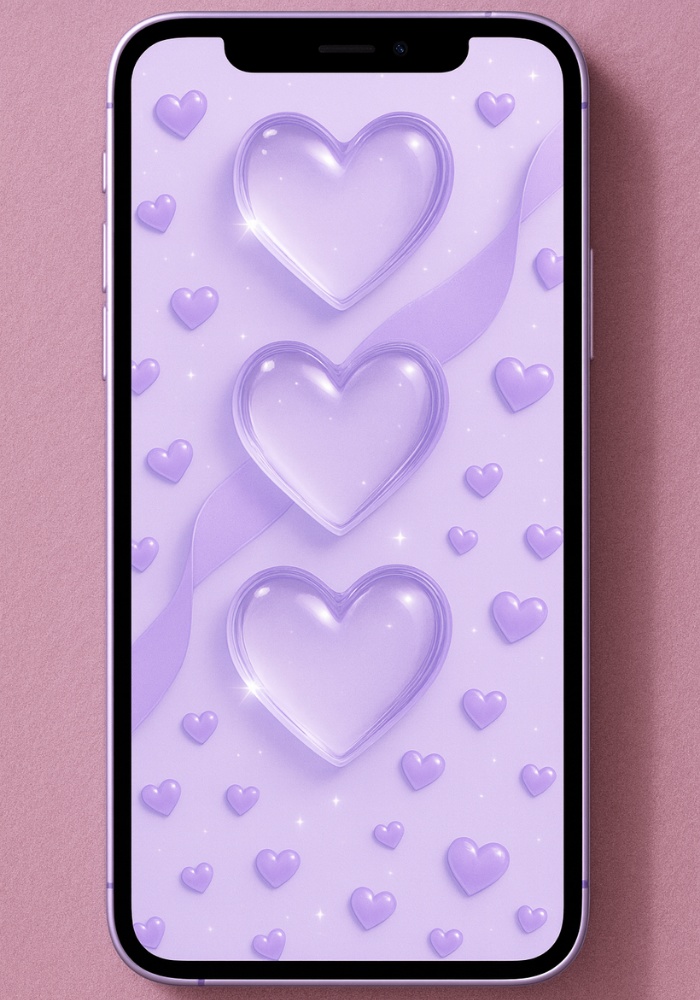 うるガラスハート&リボンのスマホ壁紙|9点セット