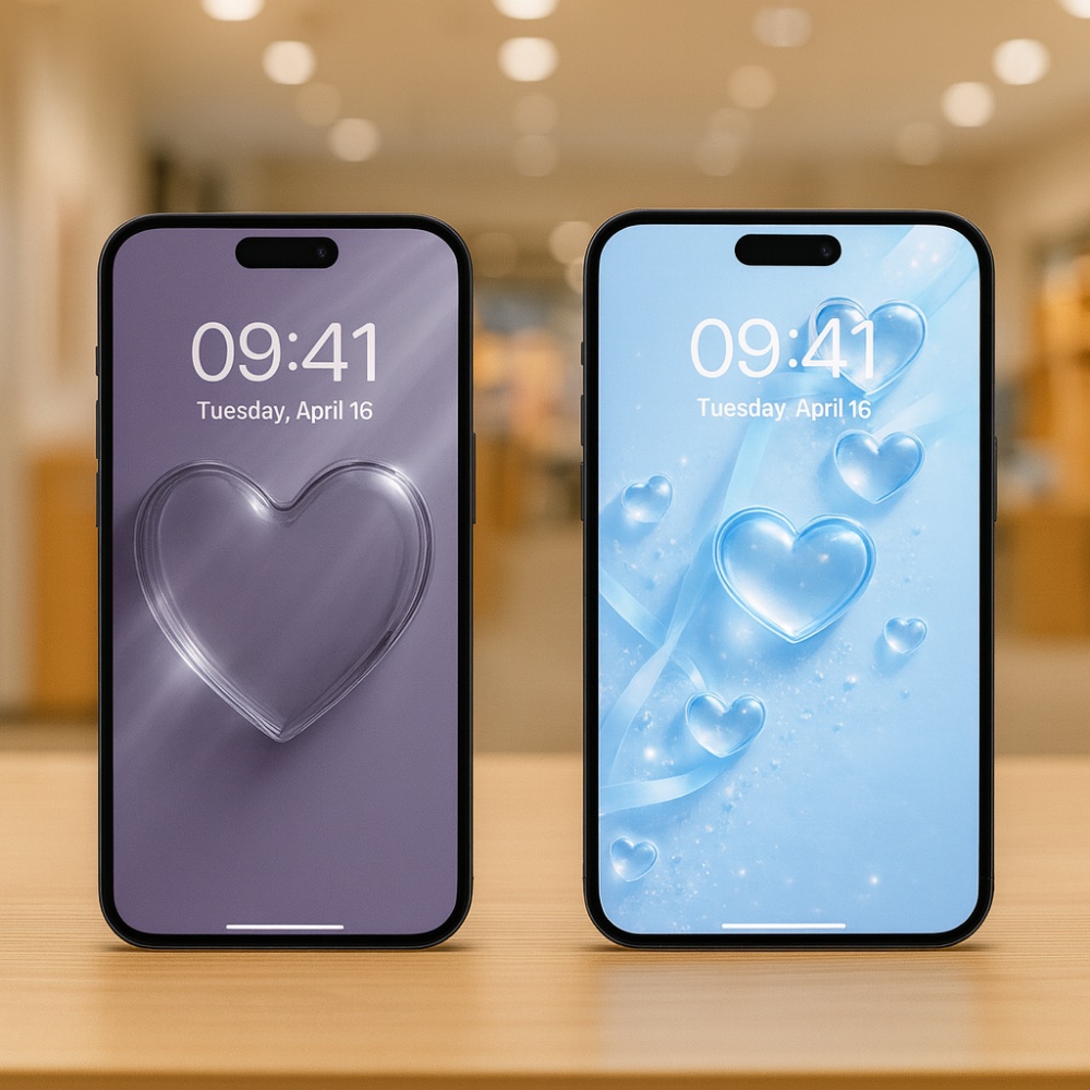 うるガラスハート&リボンのスマホ壁紙9点セット