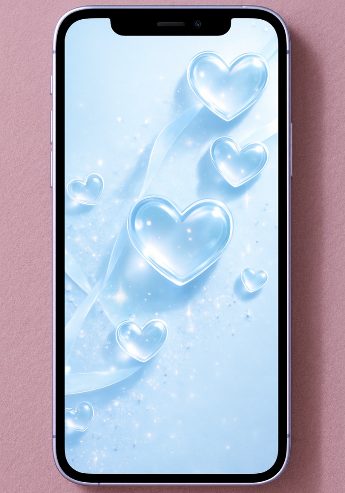 うるガラスハート&リボンのスマホ壁紙|9点セット