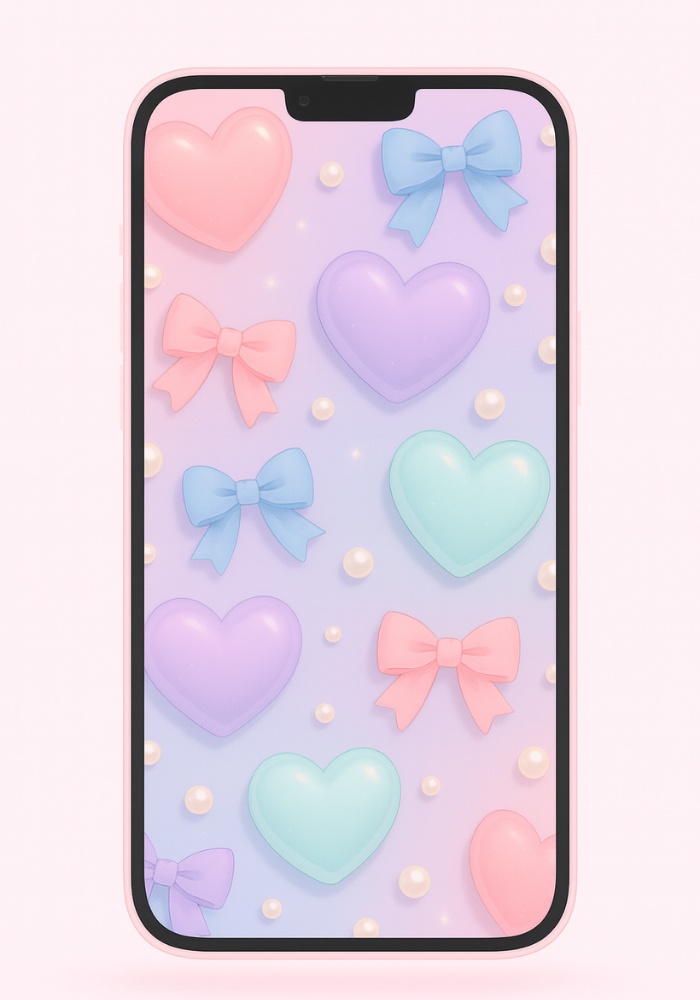 パステルカラーのガラスハート壁紙|9点セット