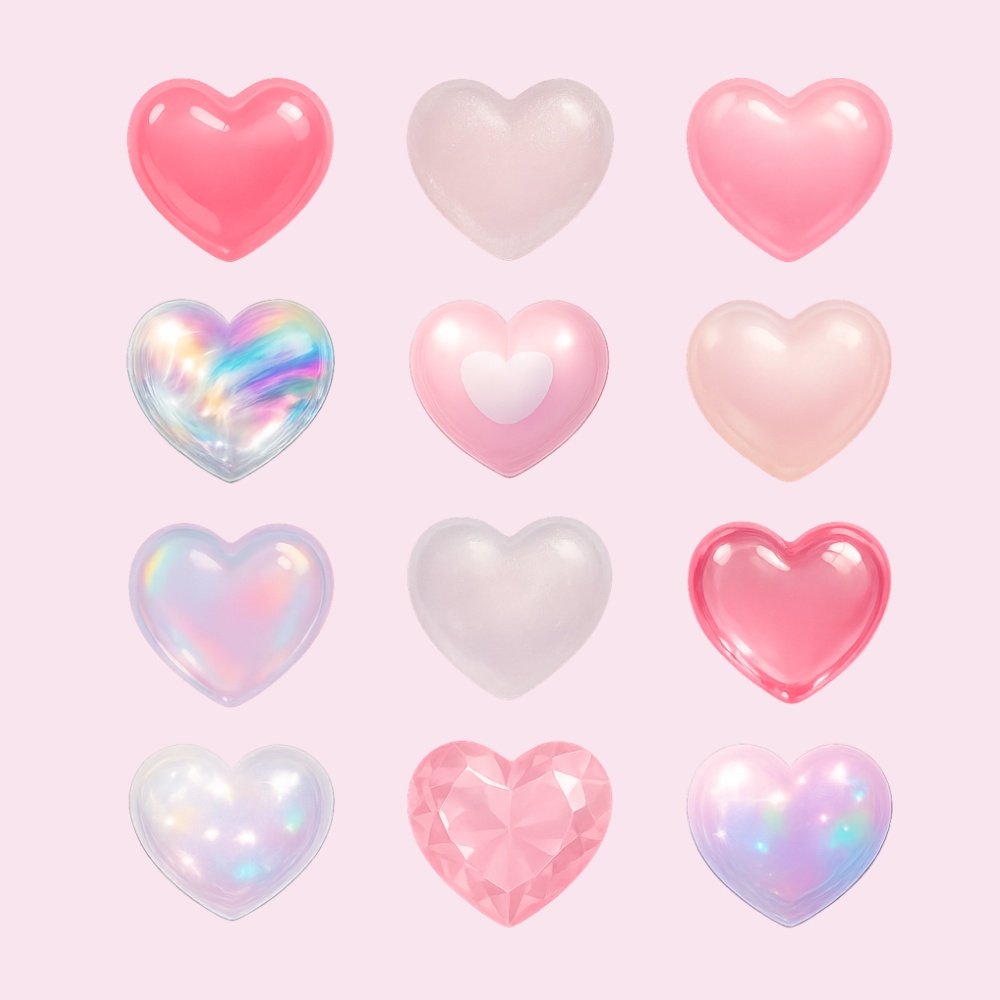 うるちゅるピンクガラスハート素材｜12点セット