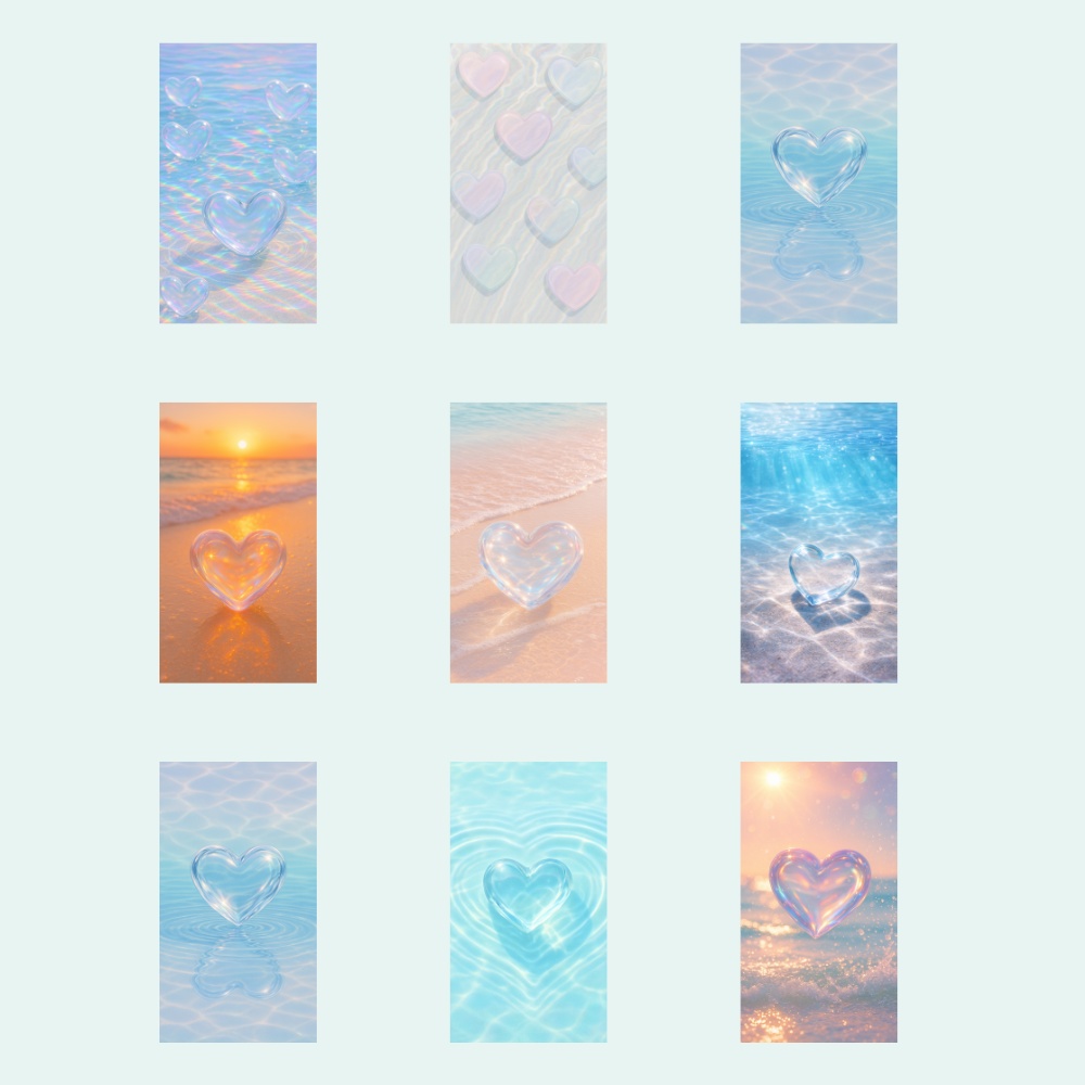 透明ぷるぷるハート壁紙セット9点セット