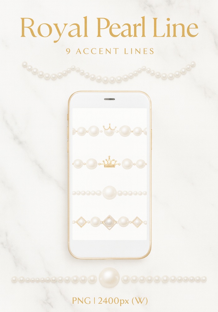 上品パール飾りライン| 9点セット(リボン・ハート・ガラス・王冠)