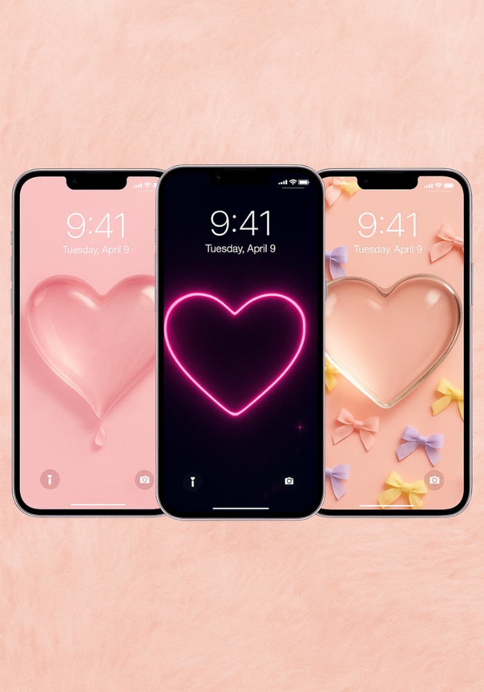 ハート壁紙コレクション ｜9点セット（透明感 × ネオン × ピンクグラデのスマホ壁紙セット）