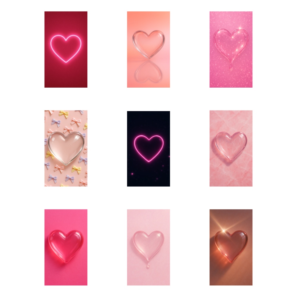 ハート壁紙コレクション |9点セット(透明感 × ネオン × ピンクグラデのスマホ壁紙セット)