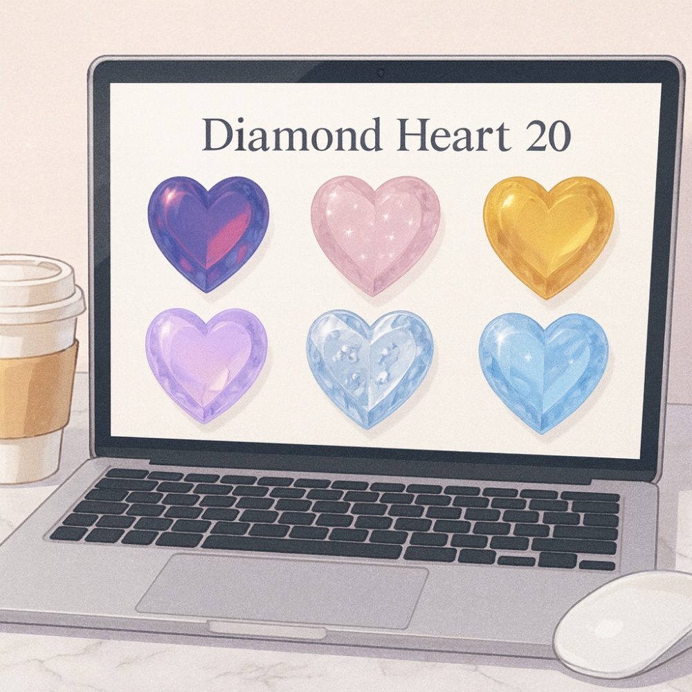 ガラス&ダイヤ宝石ハート素材20点セット