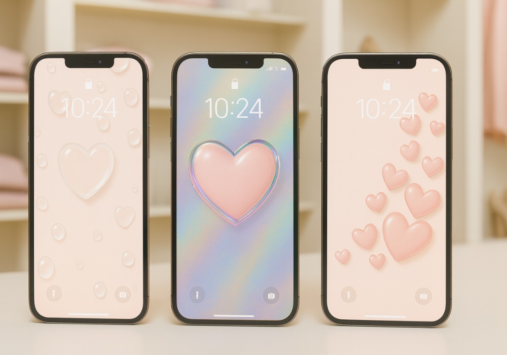 ミルキーハート壁紙 6点セット｜ガーリー・透明感・ゆめかわスマホ壁紙