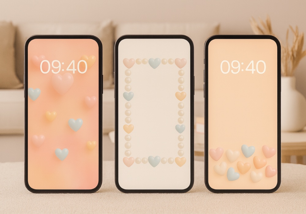 ミルキーハート壁紙 6点セット｜大人ガーリー・透明感・ゆめかわスマホ壁紙