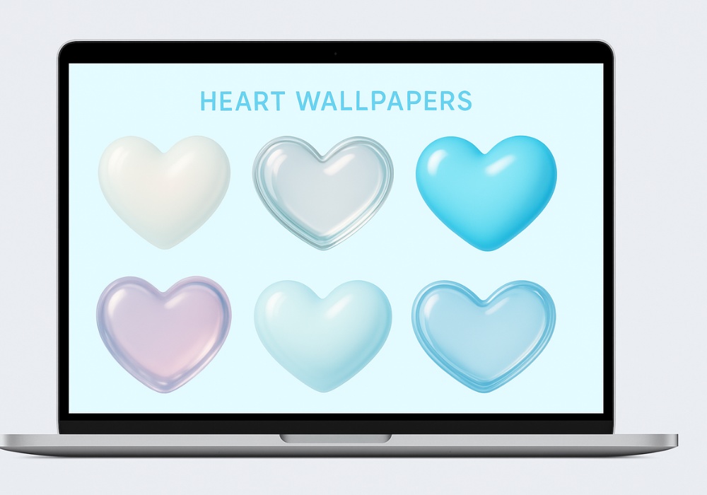 水色ガラス&ジェルハート素材 15点セット|透明感・パール・宝石風 PNG