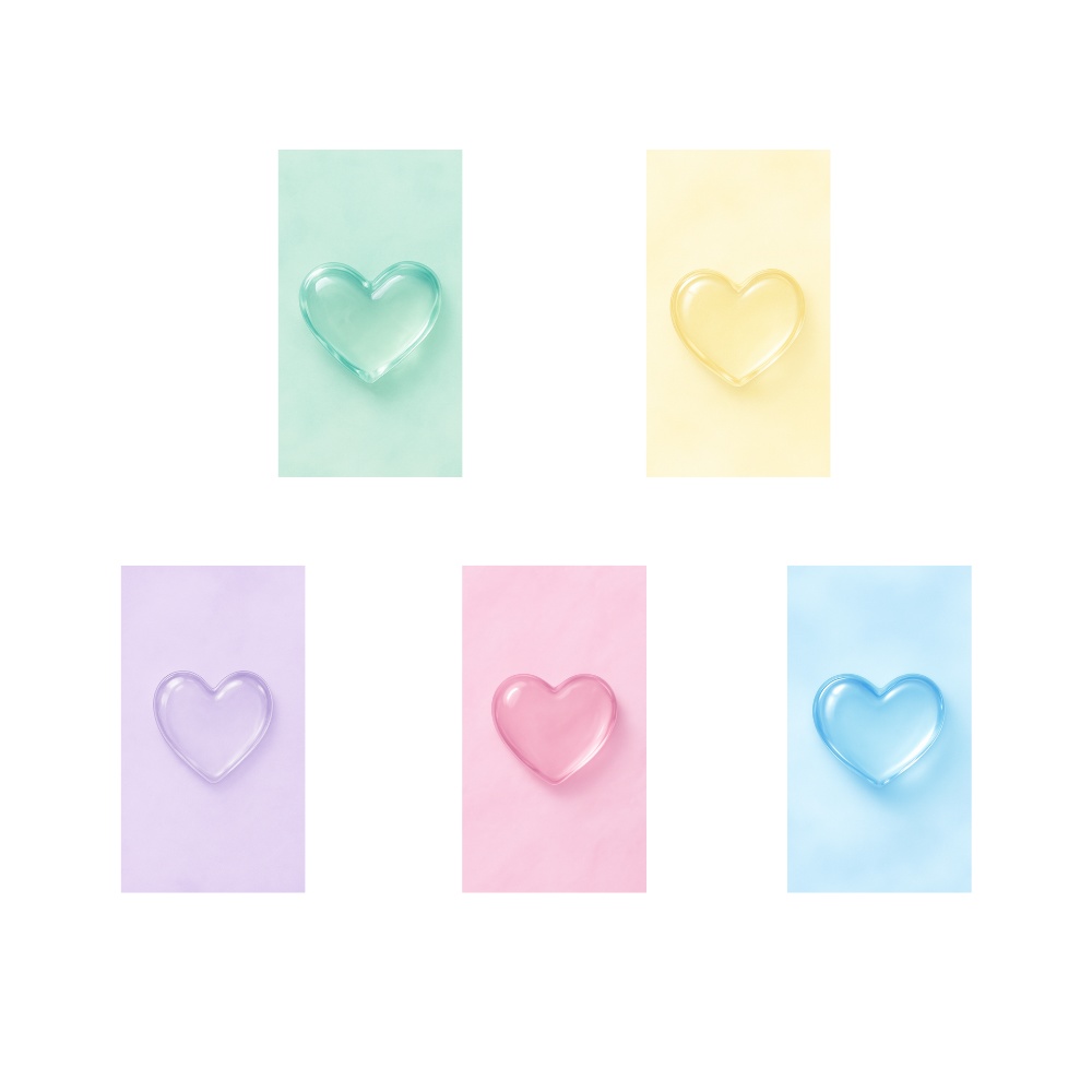 パステルガラスハート壁紙5点セット|うるちゅる高品質スマホ背景