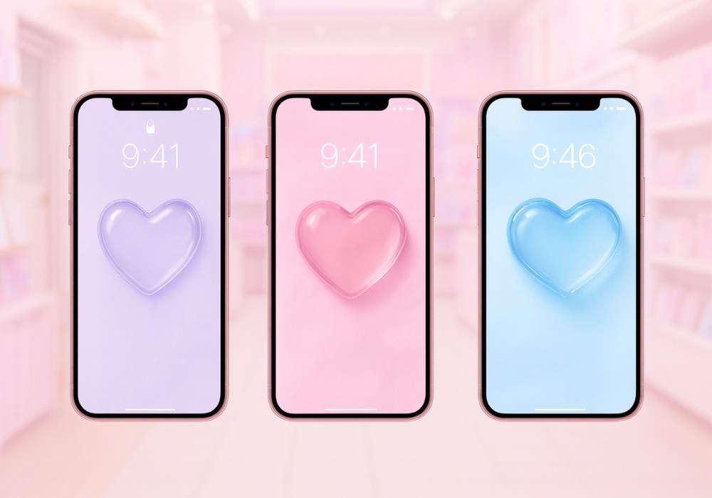 パステルガラスハート壁紙5点セット|うるちゅる高品質スマホ背景