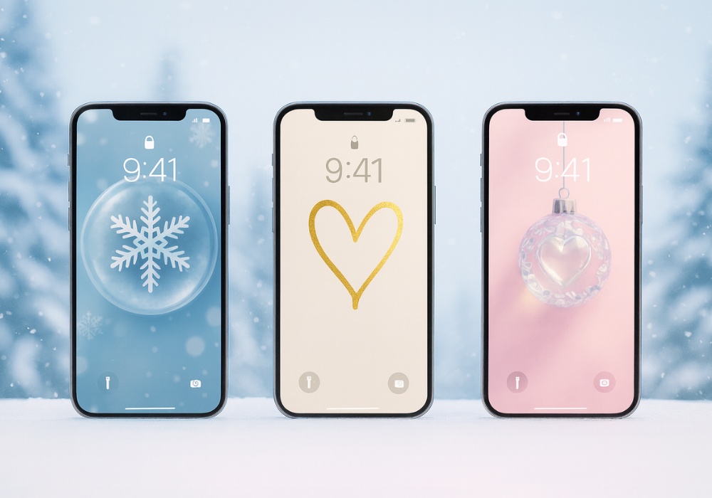 ウィンター&クリスマス壁紙7点セット|透明感ガラスハート