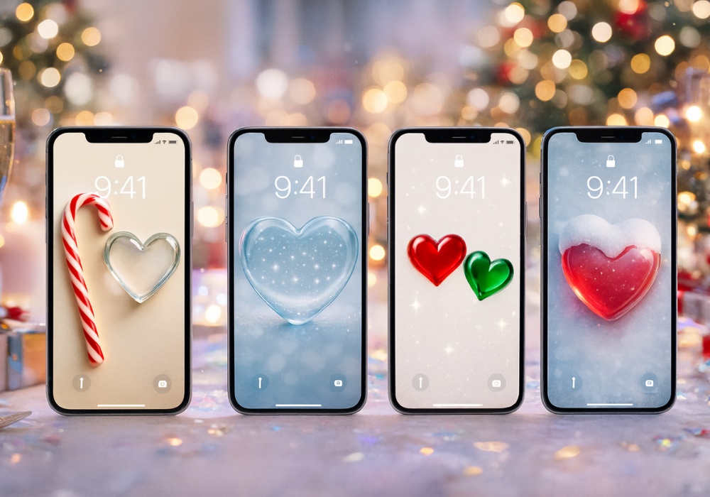 ウィンター&クリスマス壁紙7点セット|透明感ガラスハート