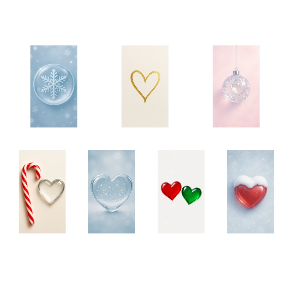 ウィンター&クリスマス壁紙7点セット|透明感ガラスハート