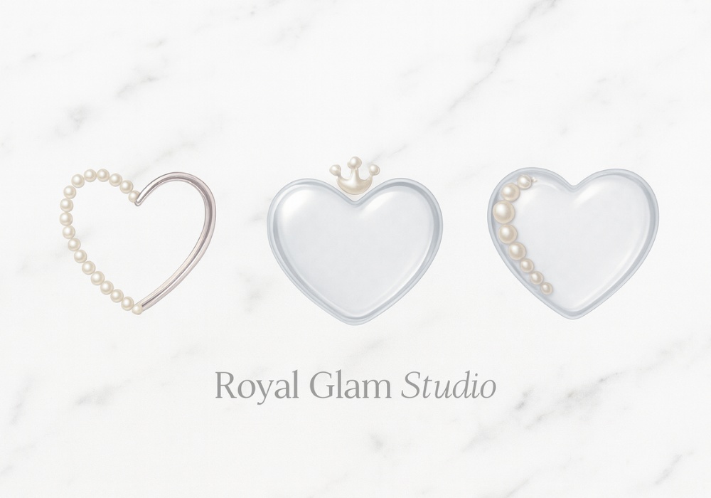 うるつや透明感のガーリーハート素材20点セット| パール・リボン・星ホロ・ジュエリー風 PNG(背景透過)