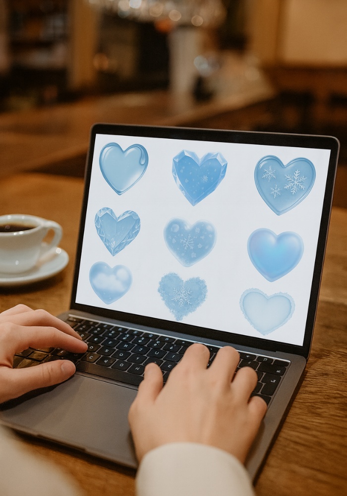 冬の透明・氷ハート素材12点セット|スノー・クリスタル・グラス風・雪雲・霜加工 PNG