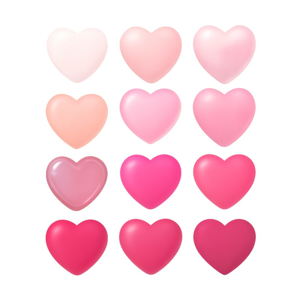 ピンクグラデーションのうるつやハート素材 12点セット|背景透過PNG|ガーリー・可愛いデザイン