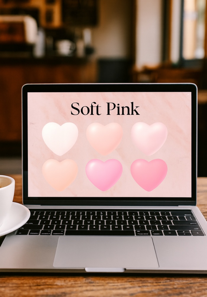 ピンクグラデーションのうるつやハート素材 12点セット|背景透過PNG|ガーリー・可愛いデザイン