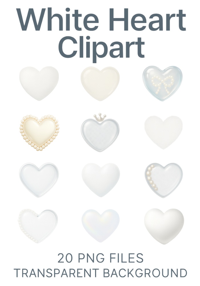 ガーリーホワイトハートコレクション12点|高品質クリップアート PNG