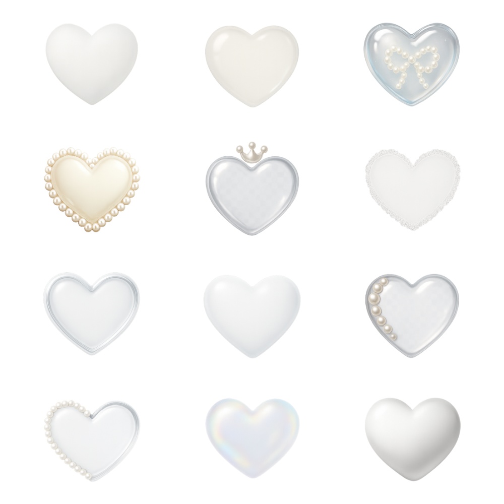 ガーリーホワイトハートコレクション12点|高品質クリップアート PNG