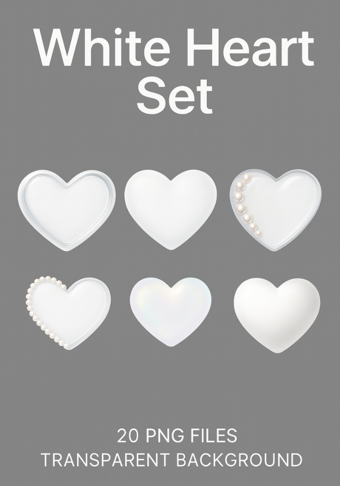 ガーリーホワイトハートコレクション12点|高品質クリップアート PNG