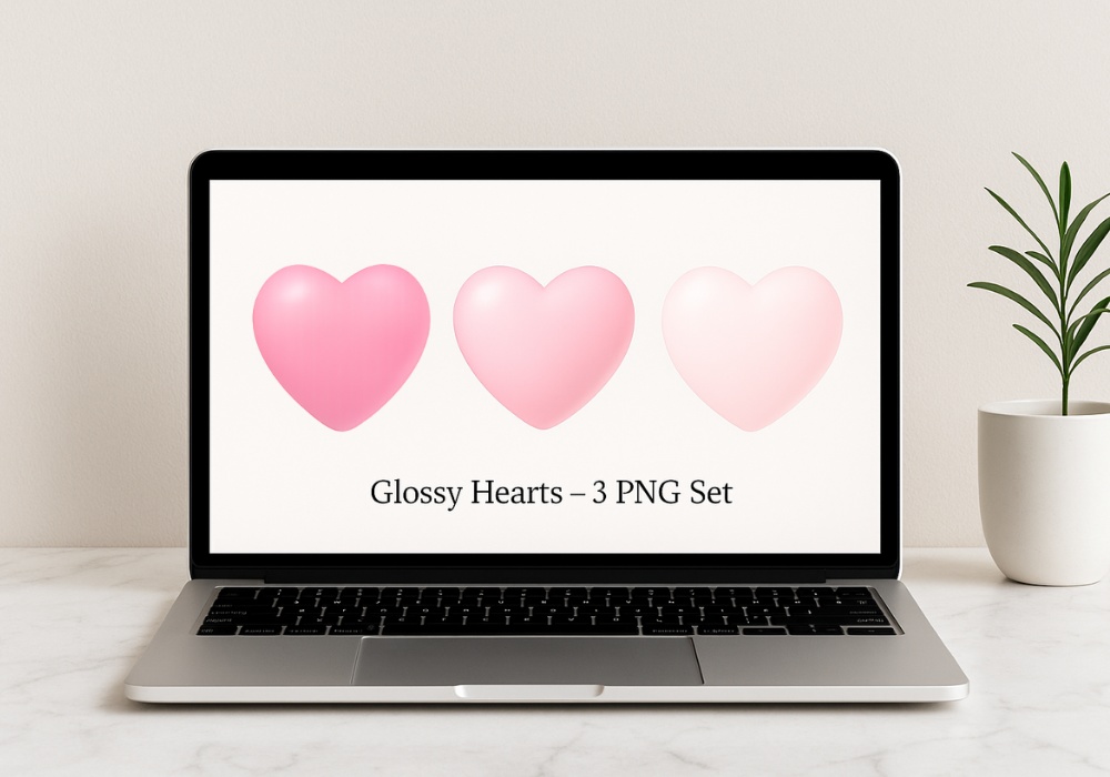 ピンクパステル × つるんと可愛いハート素材 3点セット｜高品質PNG・背景透過