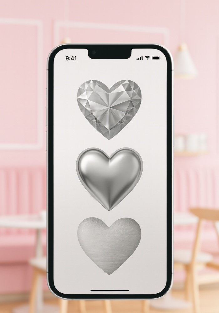 シルバーハート素材7点セット|メタル・宝石・フレーム・光沢・グリッター|商用利用OK