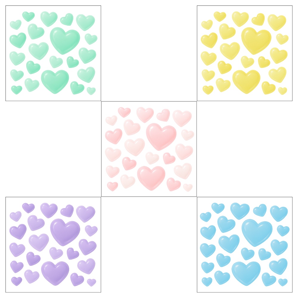 ぷるんジェルハート散らし 5色セット|ピンク・ラベンダー・ミント・レモン・ブルー|背景透過PNG 素材|Royal Glam うるちゅるガーリー