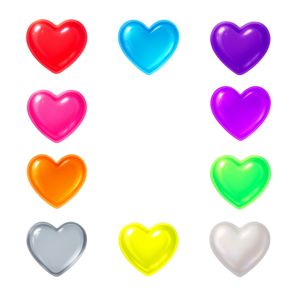 ぷっくりカラフルハート 10点セット|ネオン&パステル|キャンディカラー|背景透過PNG素材
