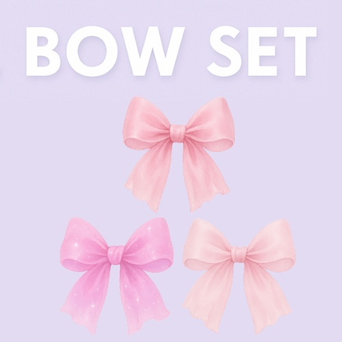 ピンクリボン素材 3点セット｜ガーリー・ゆめかわ・背景透過