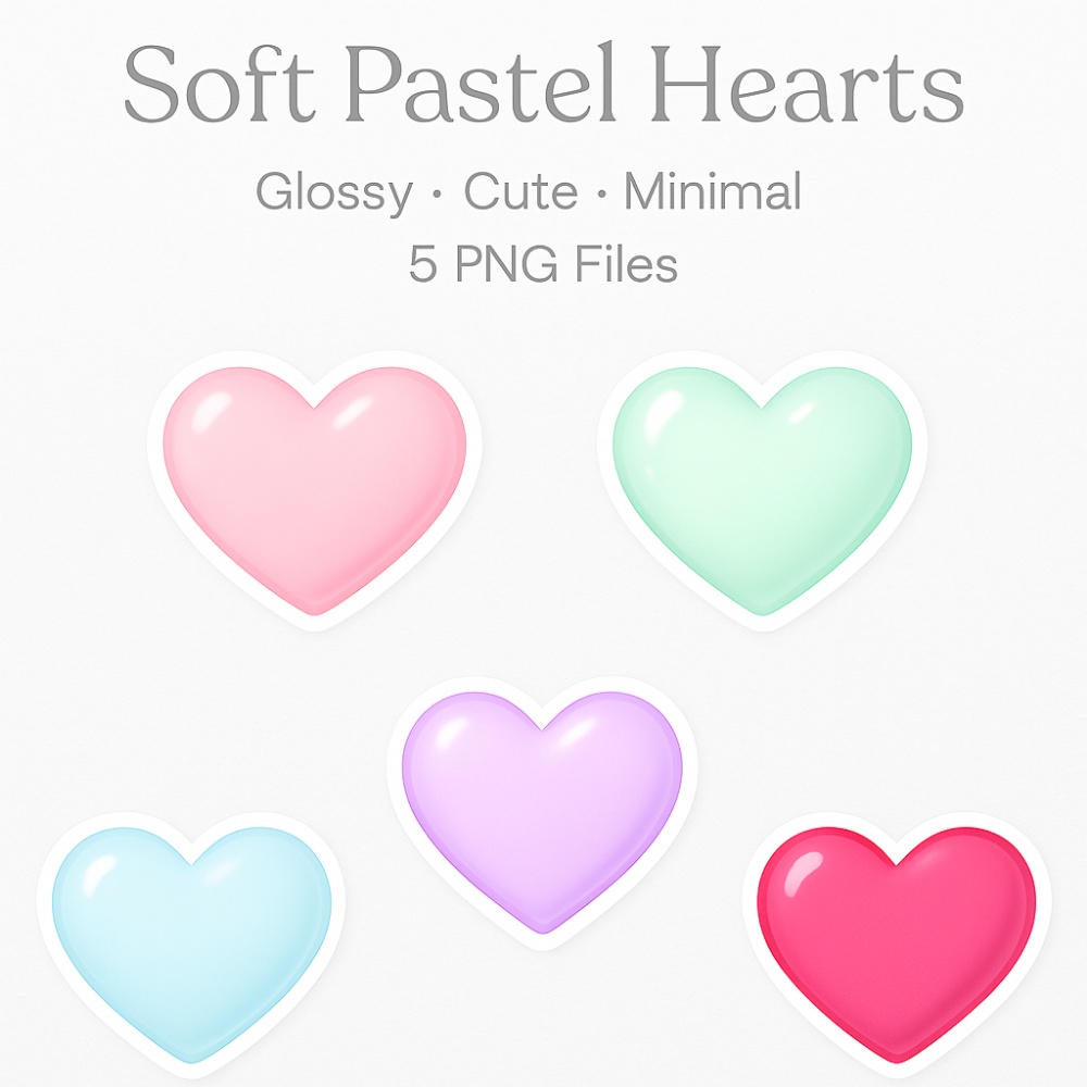 ぷるんパステルハート 素材5点セット｜透明感・ガーリー・背景透過PNG