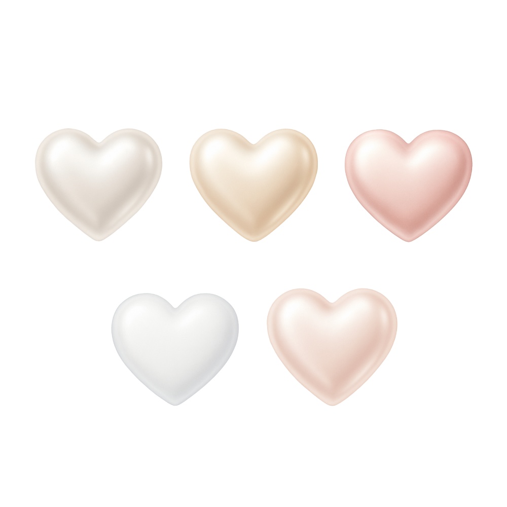ミルキーパールハート クリップアート 5点セット|上品カラー・ぷるん質感・PNG素材・背景透過