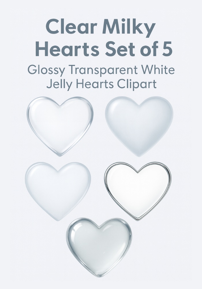 クリアミルキーハート 5点セット｜透明感・つるん質感・やわ光ジェルのホワイトハート素材