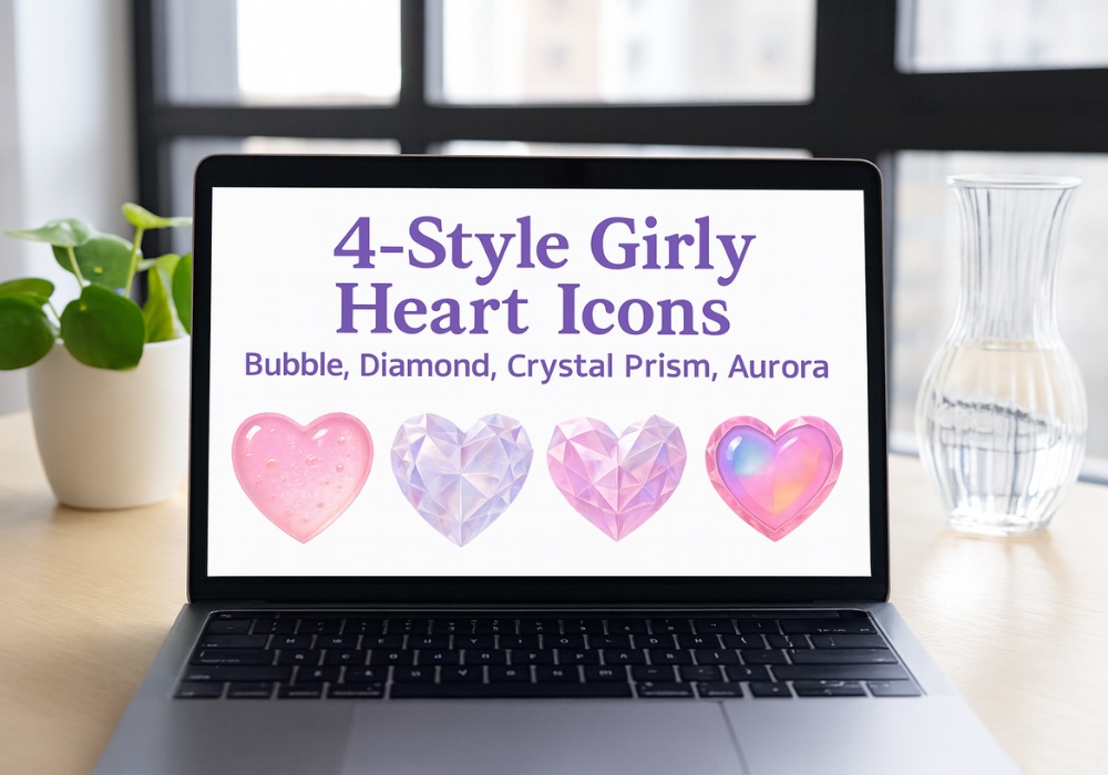 ぷるん透明&宝石カットのガーリーハート素材12点セット|ジェル/パール/オーロラ/グリッター(背景透過PNG)