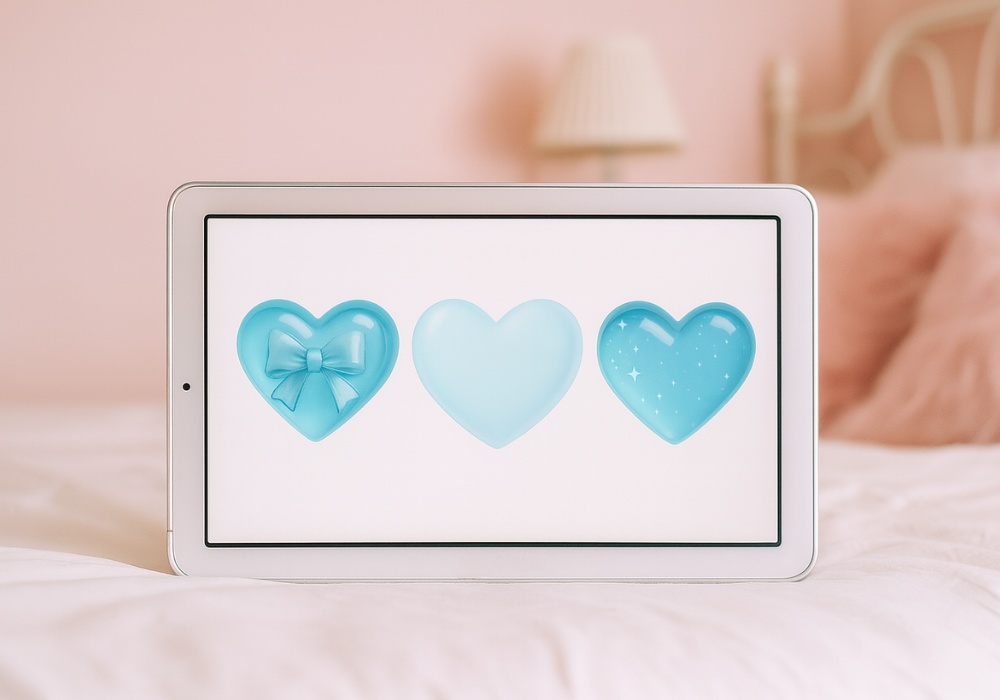 水色クリア&宝石カットの透明感ハート12点セット|ジェル/オーロラ/スノー/パール(背景透過PNG)