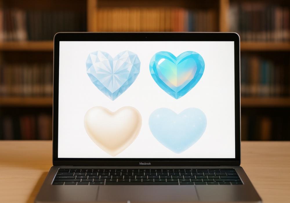 水色クリア&宝石カットの透明感ハート12点セット|ジェル/オーロラ/スノー/パール(背景透過PNG)