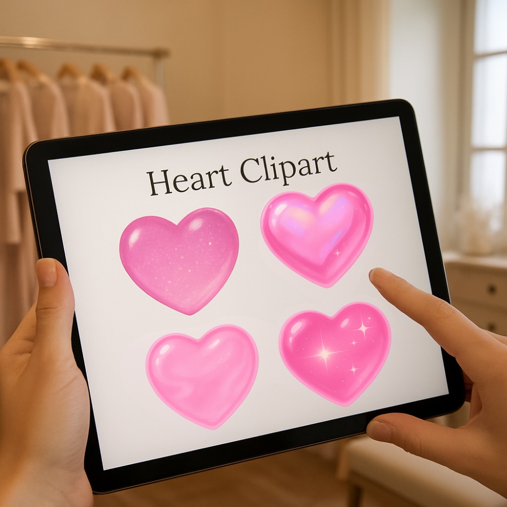 きらめくぷるんピンクハート4点セット|ラメ・オーロラ・ジェル質感 PNG素材(背景透過)