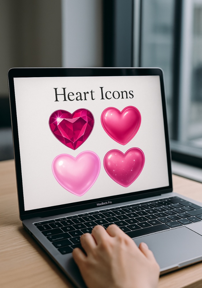 高級感ぷるんピンクハート4点セット|宝石・ジェル・ミルキー・ラメ PNG素材(背景透過)