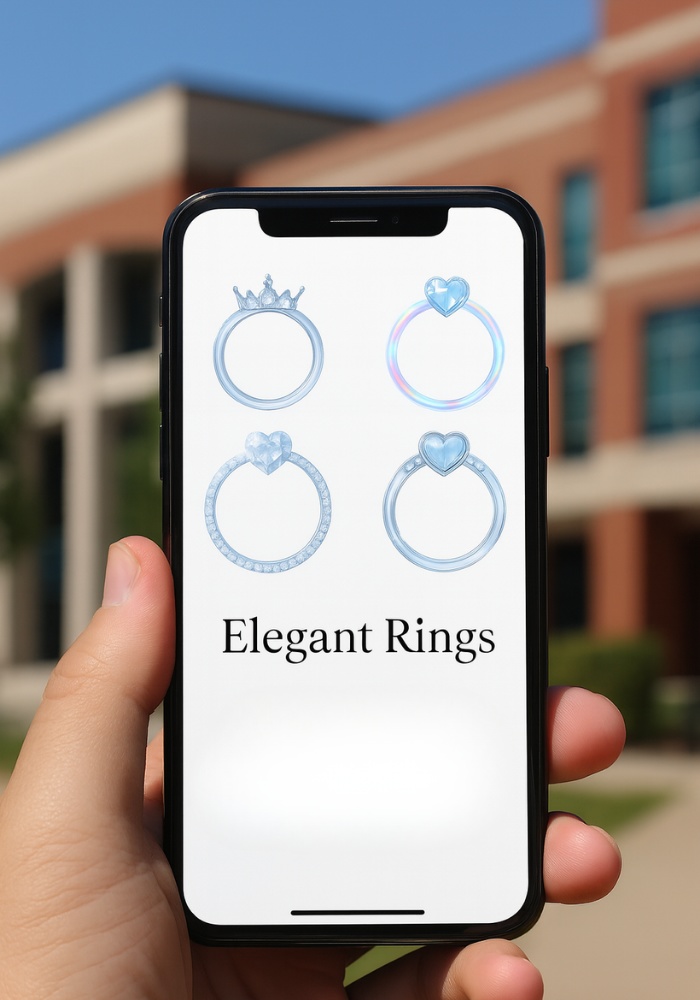 クリスタルブルー ハート&クラウン アイコンリング 4点セット|透明感ジュエリー風 フレーム素材 PNG